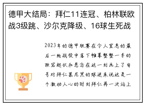 德甲大结局：拜仁11连冠、柏林联欧战3级跳、沙尔克降级、16球生死战