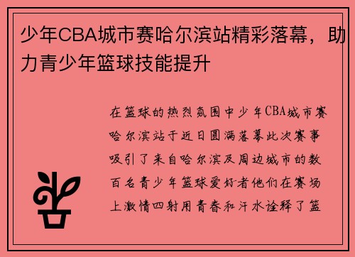 少年CBA城市赛哈尔滨站精彩落幕，助力青少年篮球技能提升
