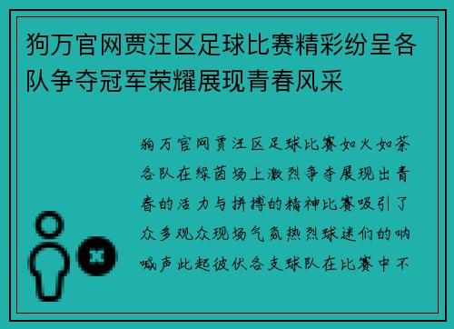 狗万官网贾汪区足球比赛精彩纷呈各队争夺冠军荣耀展现青春风采