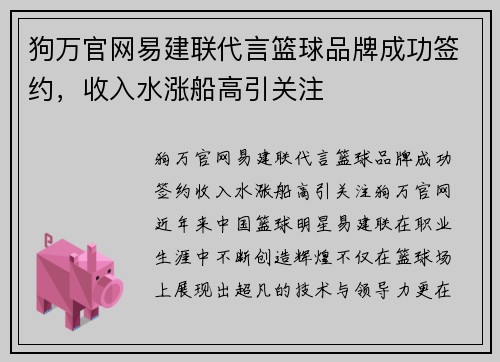 狗万官网易建联代言篮球品牌成功签约，收入水涨船高引关注