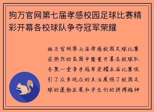 狗万官网第七届孝感校园足球比赛精彩开幕各校球队争夺冠军荣耀