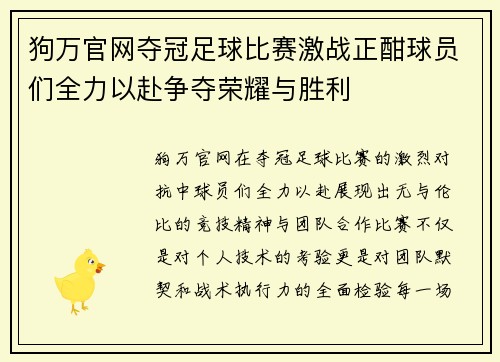狗万官网夺冠足球比赛激战正酣球员们全力以赴争夺荣耀与胜利